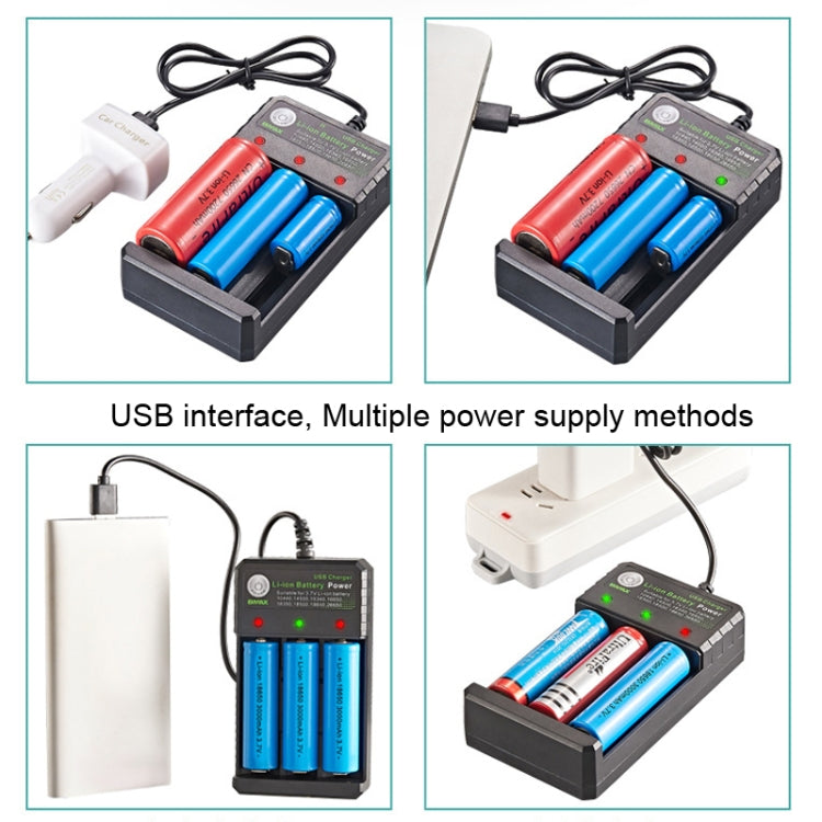 แท่นชาร์จ BMAX 18650 3 ช่อง USB ชาร์จแบตเตอรี่ลิเธียมอิสระ 3.7/4.2V, 3 ช่อง USB (สีดำ)