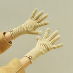227-A0124 ถุงมือถักขนแกะลายทางสัมผัสหน้าจอ ถุงมือปั่นจักรยานกันหนาว