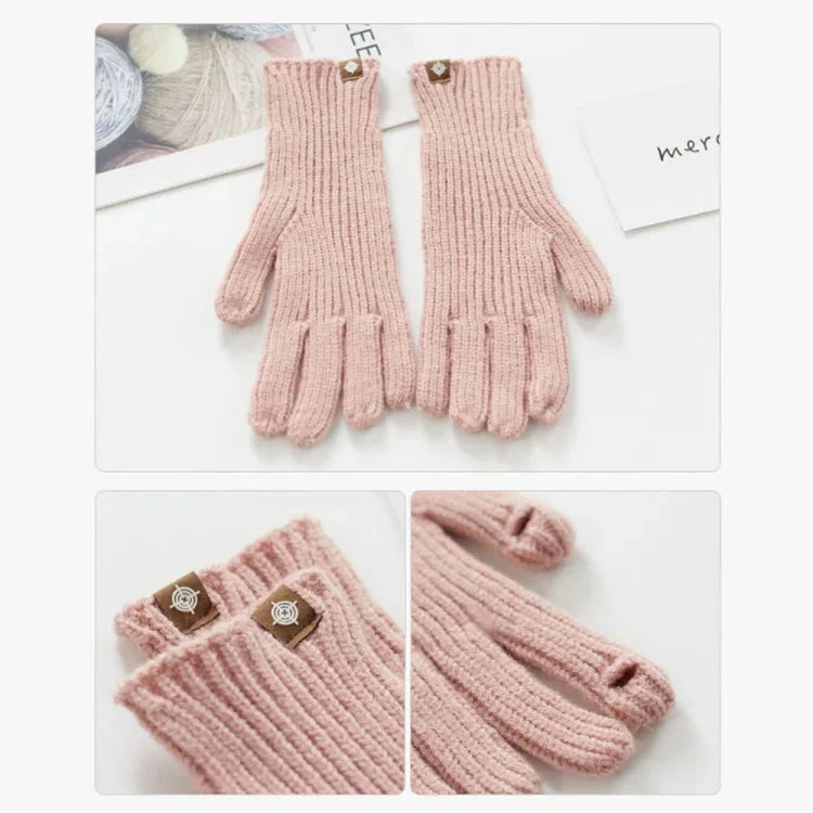 227-A0124 ถุงมือถักขนแกะลายทางสัมผัสหน้าจอ ถุงมือปั่นจักรยานกันหนาว