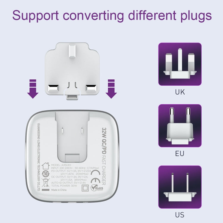 LDNIO A3513Q อะแดปเตอร์โทรศัพท์ 32W QC3.0 3 พอร์ต USB ปลั๊ก EU พร้อมสาย Micro USB, ปลั๊ก EU พร้อมสาย 8 Pin, ปลั๊ก EU พร้อมสาย Type-C, ปลั๊ก EU พร้อมสาย Type C เป็น 8 Pin, ปลั๊ก UK พร้อมสาย Micro USB, ปลั๊ก UK พร้อมสาย 8 Pin, ปลั๊ก UK พร้อมสาย Type-C