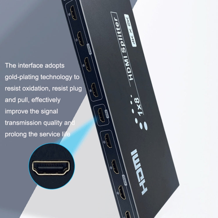 FJGEAR SM4K108 ตัวแยกสัญญาณ HDMI 8 พอร์ต 4K HD เสียงและวิดีโอ ปลั๊ก EU, SM4K108