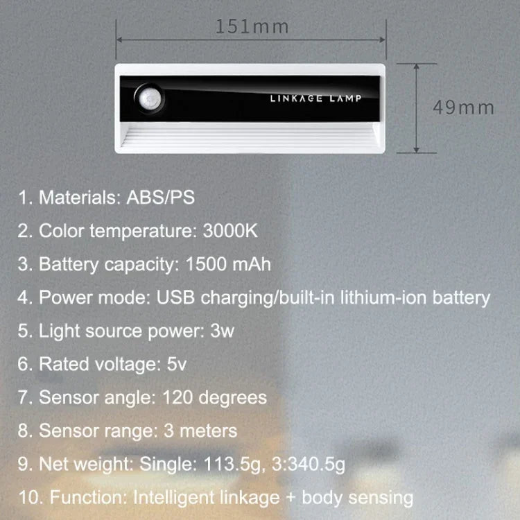 ไฟทางเดินแม่เหล็ก USB TG-L56 ตรวจจับร่างกายมนุษย์, 1 ชิ้น, 3 ชิ้น