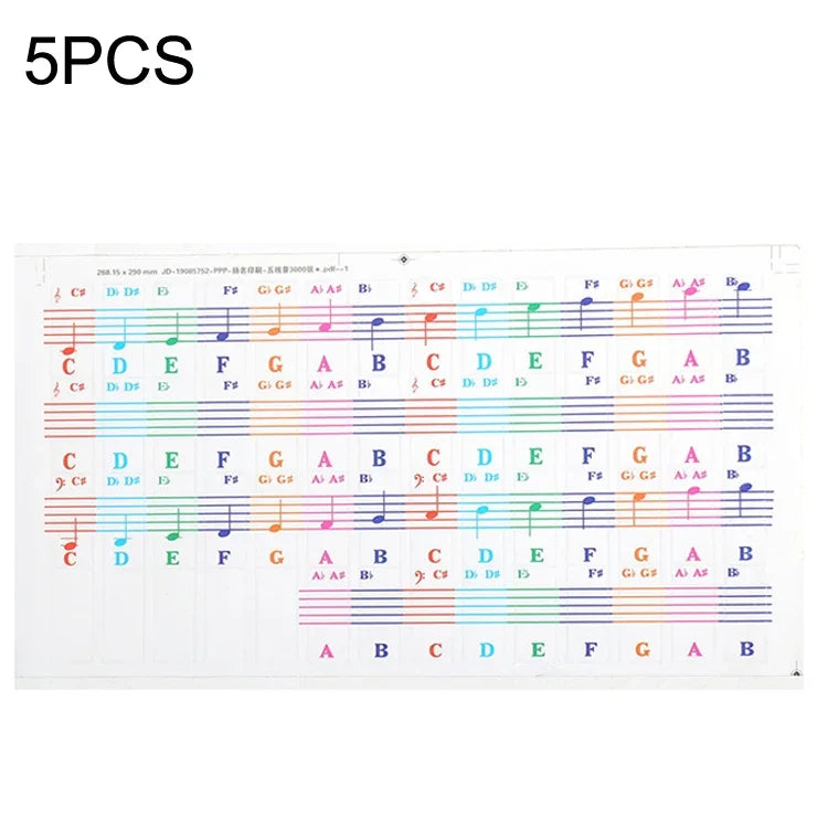 สติกเกอร์สีสำหรับคีย์บอร์ดเปียโนเด็ก 5 ชิ้น อุปกรณ์เครื่องดนตรี, QT-005, QT-005-A, QT-0302