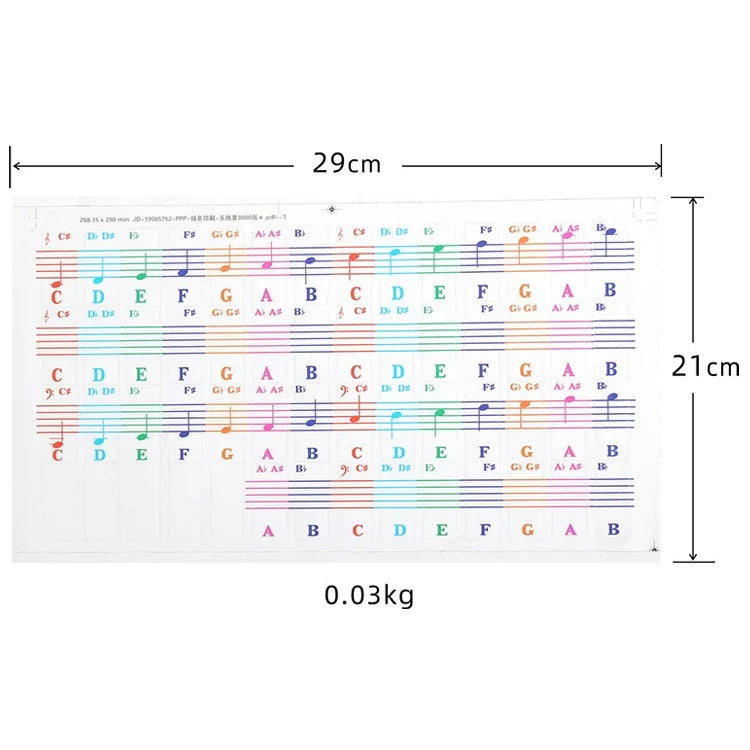สติกเกอร์สีสำหรับคีย์บอร์ดเปียโนเด็ก 5 ชิ้น อุปกรณ์เครื่องดนตรี, QT-005, QT-005-A, QT-0302