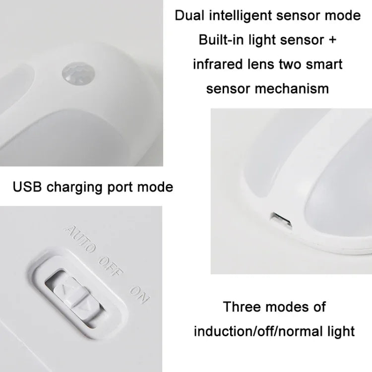 ไฟ LED เซนเซอร์ร่างกายอัจฉริยะชาร์จ USB แมลงหิ่งห้อย, แสงขาว