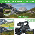 กล้องวิดีโอดิจิทัลมือถือหน้าจอสัมผัส 4 นิ้ว 64MP, 4K 16G, 4K 32G, 4K 64G
