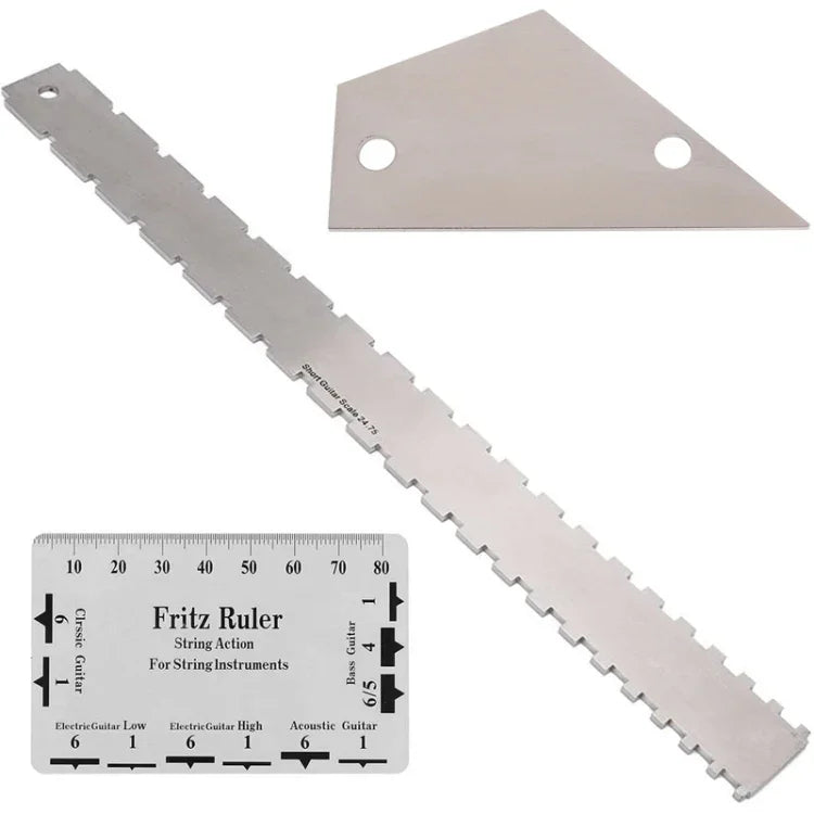 GNR3 Stainless Steel Measurement Bass Guitar Neck Ruler, Style:, Double Teeth+Leveling Ruler+String High Ruler