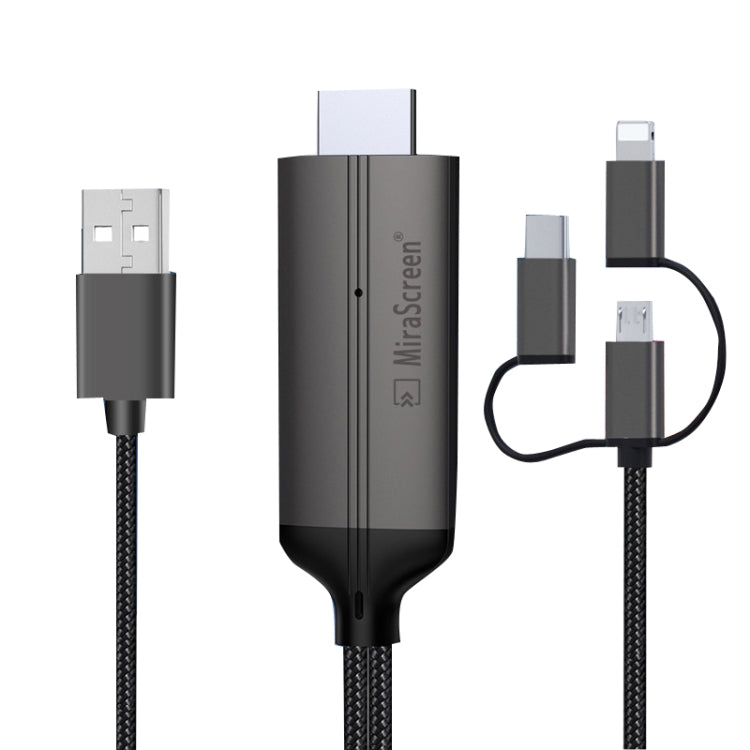 สาย HDMI Dongle HDTV 1080P เสียบใช้งานได้ทันที พร้อมหน้าจอ LD36 8 พิน + Micro USB + Type-C / USB-C เป็น HDMI