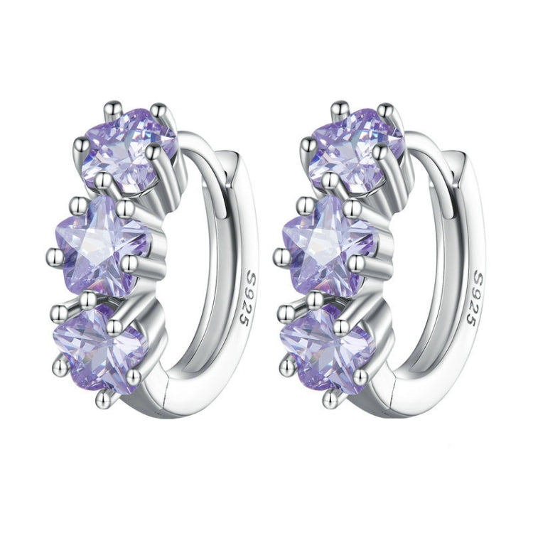ต่างหูเงิน 925 ประดับดอกไม้สีม่วงและเวอร์มิคูไลต์ รุ่น SCE1533