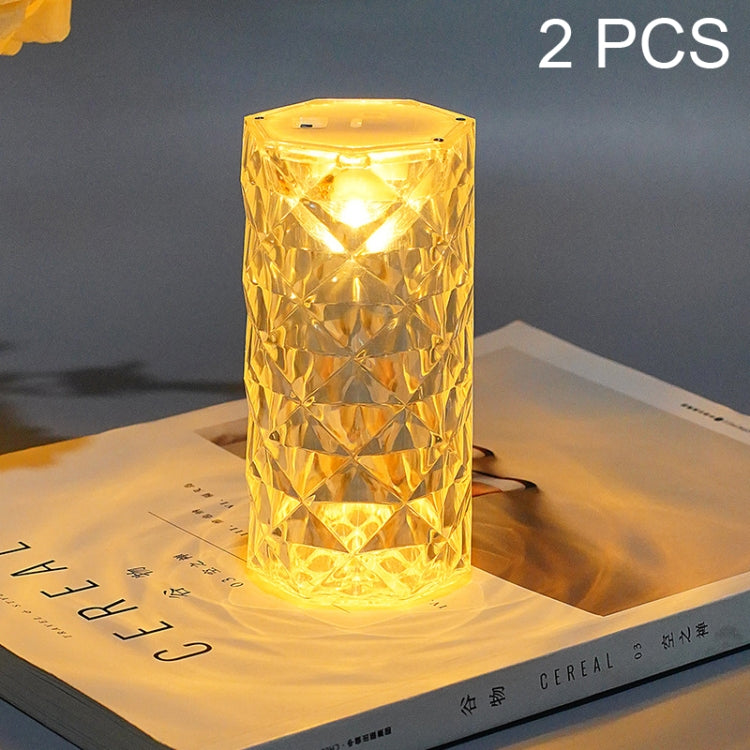 โคมไฟตั้งโต๊ะคริสตัล LED 2 ชิ้น รุ่น SF-001A 1.5V สีชมพูสำหรับบรรยากาศข้างเตียง 2 ชิ้น ไฟสีเหลืองไม่มีเครื่องเพิ่มความชื้น, 2 ชิ้น ไฟสีขาวไม่มีเครื่องเพิ่มความชื้น