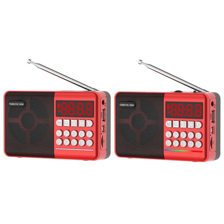 TEMEIYIN LED Digital Display Card Bluetooth Radio Speaker Morning Exercise Portable Player, Red, Red with Light
