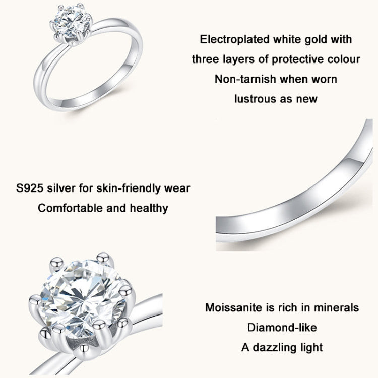 MSR006 แหวนโมอีซานไนต์ 6 กรงเล็บเงินสเตอร์ลิง S925 ชุบทองคำขาว, เบอร์ 6, เบอร์ 7, เบอร์ 8