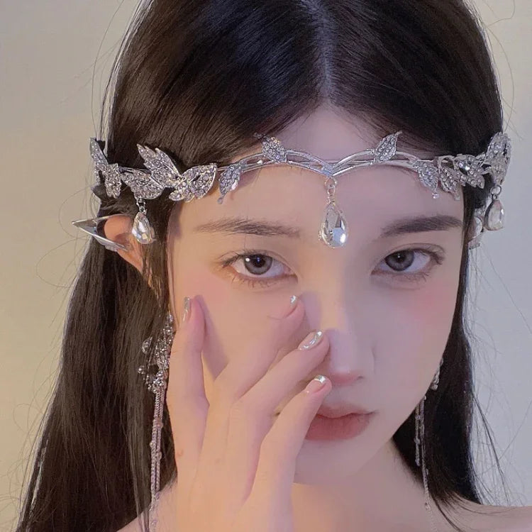 มงกุฎประดับใบไม้สำหรับหน้าผาก ผ้าคาดผมประดับเพชร มงกุฎประดับเพชรสีเงิน, มงกุฎประดับเพชรสีทอง