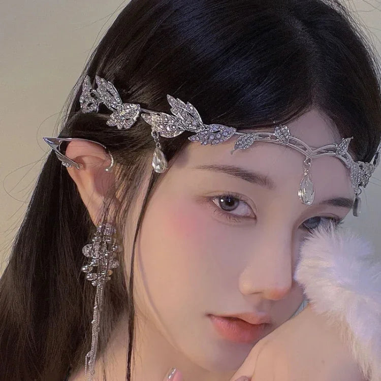 มงกุฎประดับใบไม้สำหรับหน้าผาก ผ้าคาดผมประดับเพชร มงกุฎประดับเพชรสีเงิน, มงกุฎประดับเพชรสีทอง