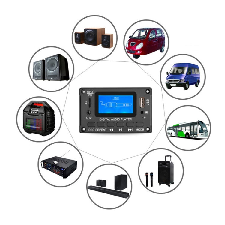 โมดูลบลูทูธแสดงเนื้อเพลง LCD 116BT พร้อมแอมพลิฟายเออร์และบอร์ดถอดรหัส MP3, รุ่น 116BT