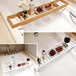 Bamboo Non-slip Bathtub Shelf Multifunctional Soaking Shelf, Bamboo Color, White