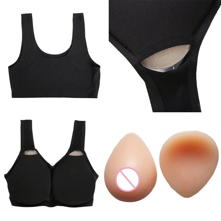 เสื้อกั๊กเต้านมปลอมซิลิโคนสำหรับแต่งหญิง CD ขนาด AA+XS 400g, A+S 500g, B+M 600g, C+L 800g, D+XL 1000g, DD+XXL 1200g, E+XXXL 1400g, EE+XXXXL 1600g