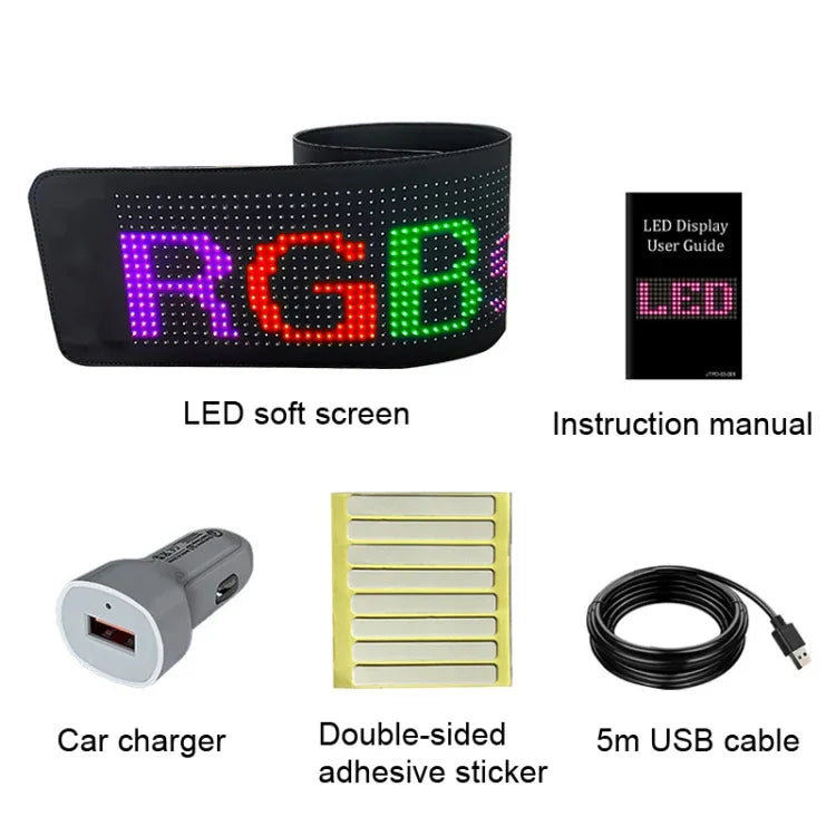 จอแสดงผล LED ยืดหยุ่นสำหรับรถยนต์ ควบคุมผ่านแอปมือถือ เชื่อมต่อบลูทูธ, S1664RGB 390x107 มม., S1696RGB 672x122 มม., S3264RGB 390x187 มม., S3296RGB 672x218 มม.