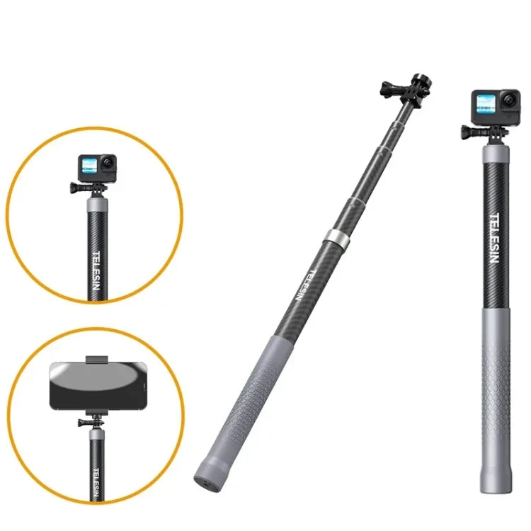 ไม้เซลฟี่คาร์บอนไฟเบอร์ TELESIN 1.2 เมตร พร้อมสกรู 1/4 สำหรับกล้องแอคชั่น, 1.2 เมตร