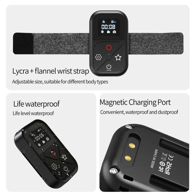 TELESIN T10 รีโมทคอนโทรลบลูทูธ 80 ม. สำหรับ GoPro Hero11 Black / HERO10 Black / HERO9 Black / HERO8 Black /Max, สำหรับ GoPro
