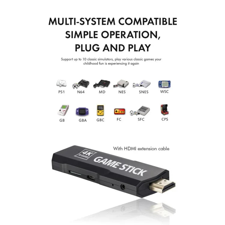 เครื่องเล่นเกมทีวี 4K HD ไร้สาย 2.4G GD10 กล่องเกม PSP, 32G ในตัว 15,000 เกม, 64G ในตัว 30,000 เกม, 128G ในตัว 40,000 เกม