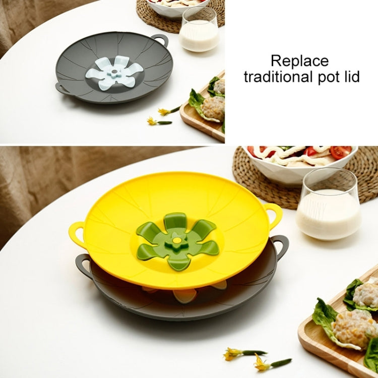 ฝาหม้อซิลิโคนดอกไม้กันหก หมุนได้ อุปกรณ์ครัว, ขนาด: 23 ซม. สีเหลือง