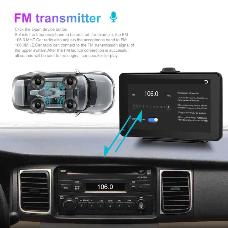 A3135 หน้าจอสมาร์ทแบบมีสาย HD ขนาด 7 นิ้ว พร้อม Wireless CarPlay + Android Auto + Android, ไม่มีกล้อง, พร้อมกล้อง