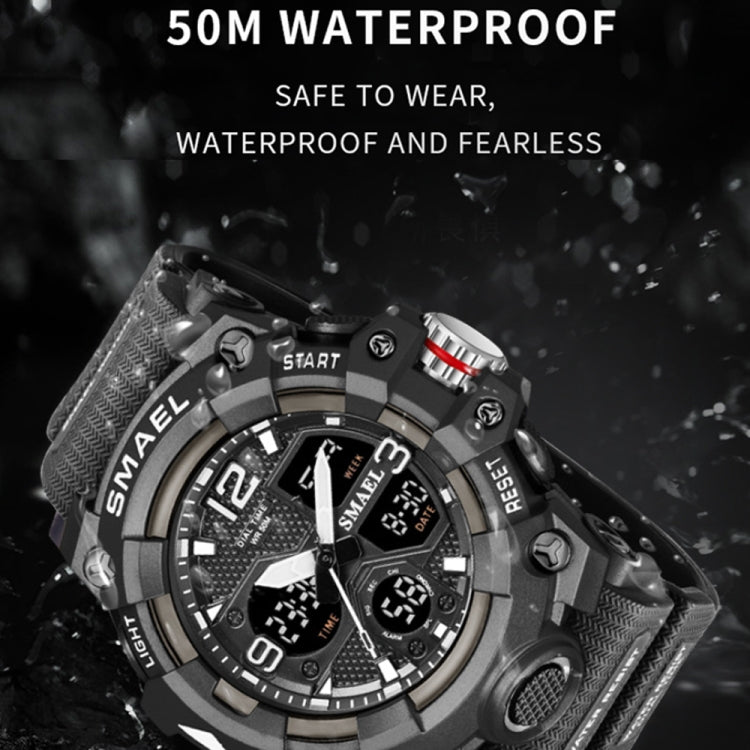 นาฬิกาผู้ชาย SMAEL 8008 สำหรับกีฬากลางแจ้ง กันน้ำ หลายฟังก์ชัน เรืองแสง สีแดง ดำ ส้ม เขียวเรืองแสง น้ำเงินเข้ม เขียวหญ้า ดำทอง โรสโกลด์ ดำฟ้า