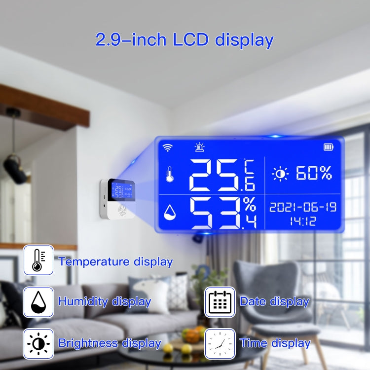 เซ็นเซอร์วัดอุณหภูมิและความชื้น Tuya WIFI พร้อมจอ LCD ขนาด 2.9 นิ้ว, สเปค: เฉพาะเซ็นเซอร์, พร้อมสายเซ็นเซอร์