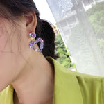 ต่างหูเงินรูปหัวใจ ความรัก เรียบง่าย E2109-12 เพชรสีม่วง, E2109-13 เพชรขาว, E2112-9 ความรักทองไม่สมมาตร, E2112-10 ความรักสีขาว K ไม่สมมาตร