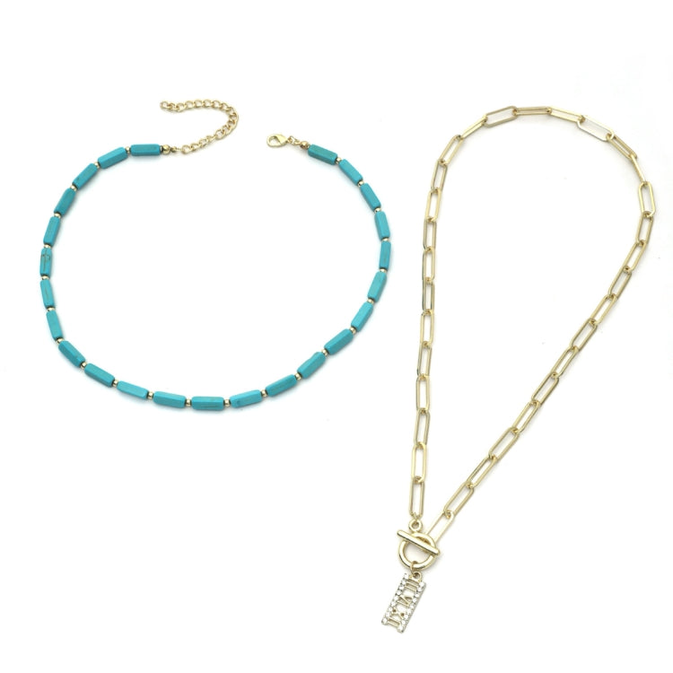 Natural Turquoise Accessories Ladies Jewelry, N2206-6 2pcs/set Rectangular Necklace, 2pcs/set Necklace + Earrings, 3pcs/set Necklace + Bracelet + Earrings