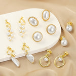 Baroque Earrings Pearl Ear Clip Women Without Ear Piercing, 1202 Long Gold, 1201 Long Silver, 0402 Short Gold, 0401 Short Silver, E2109-7 Half Round, E2109-8 Half Ellipse, E2109-10 Leaf Model, E2109-14 Small Pearl, E2208-7 Drag Colorful Pearls
