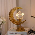 โคมไฟตั้งโต๊ะบรรยากาศรูปพระจันทร์เหล็กดัด LED ห้องนอน รูปพระจันทร์ดาว พระจันทร์ดาวพร้อมตะขอ