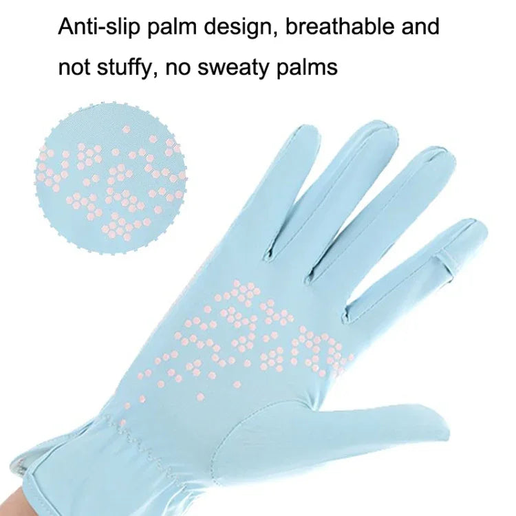 ถุงมือขับรถกันแดดกันรังสีอัลตราไวโอเลตบางระบายอากาศ ผ้าไหมน้ำค้างนิ้วไม่ลื่น ขนาดฟรี