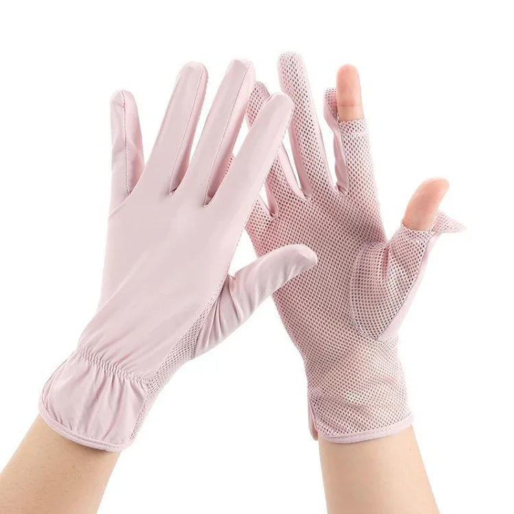 1pair Summer Sunscreen Breathable Thin Anti-ultraviolet Finger Fishing Ice Silk Gloves, Free Size