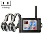 Wireless electronic pet fence system with two adjustable collars and control unit, ideal for dog training.