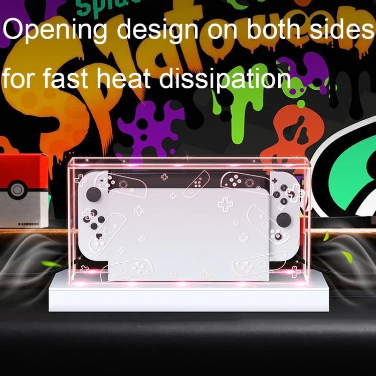 035 ฝาครอบกันฝุ่นฐานแสดงผลเรืองแสงสำหรับ Nintendo Switch/OLED, สเปค: ฐานไฟ, โปร่งใส, ป้ายขาว, ป้ายดำ, ที่จับ, Jet Warrior, Noble, Gengar