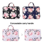 H40-B01 White Rose Pattern Laptop Case Bag Computer Liner Bag With Handle, 12 Inch, 13 Inch, 14 Inch, 15 Inch