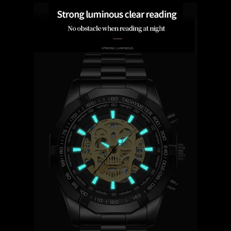 BINBOND S034 30M Waterproof Quartz Watch Skull Skeleton Luminous Watch