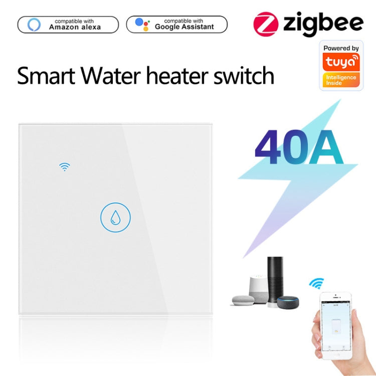 สวิตช์ควบคุมระยะไกล Tuya ZigBee 40A สำหรับเครื่องทำน้ำอุ่น กำลังสูง ไฟ แอร์ ตั้งเวลาเสียง, ZigBee 40A สีขาว, ZigBee 40A สีดำ