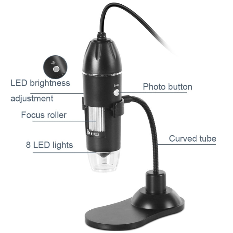กล้องจุลทรรศน์ดิจิทัลแบบมือถือ A8 50X-1000X พร้อมขาตั้งสาย USB และไฟ LED, A8 50X-1000X