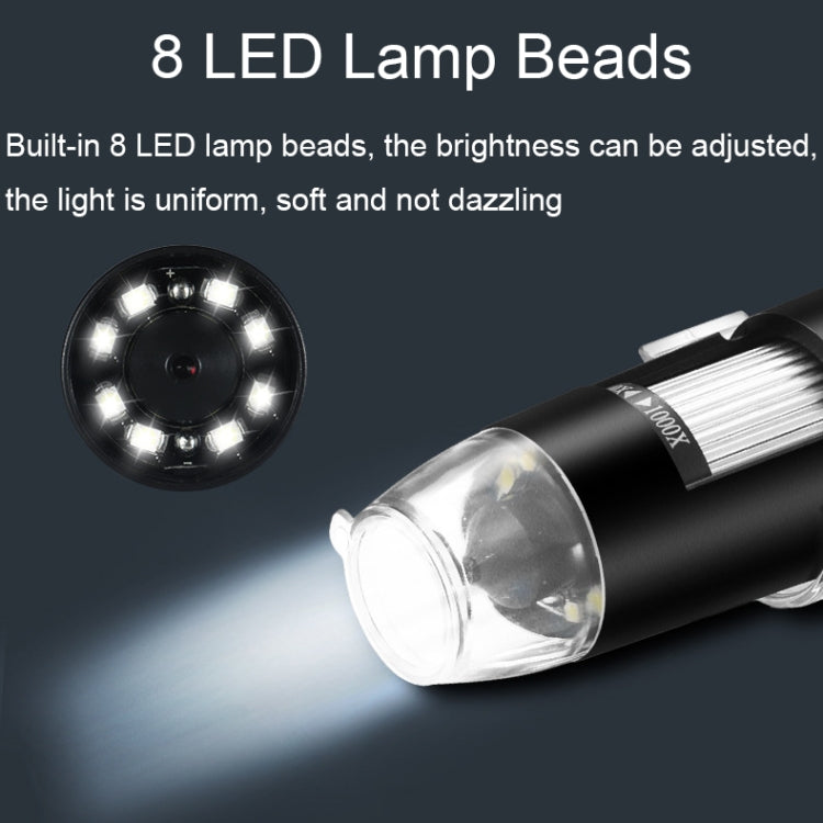กล้องจุลทรรศน์ดิจิทัลแบบมือถือ A8 50X-1000X พร้อมขาตั้งสาย USB และไฟ LED, A8 50X-1000X