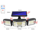 ไฟสปอร์ตไลท์โซลาร์เซลล์ติดผนังพร้อมรีโมทคอนโทรล LED เซ็นเซอร์หมุนสามทิศทาง, 192LED แบบบูรณาการ, 192COB แบบบูรณาการ, 192LED แบบแยก, 192COB แบบแยก