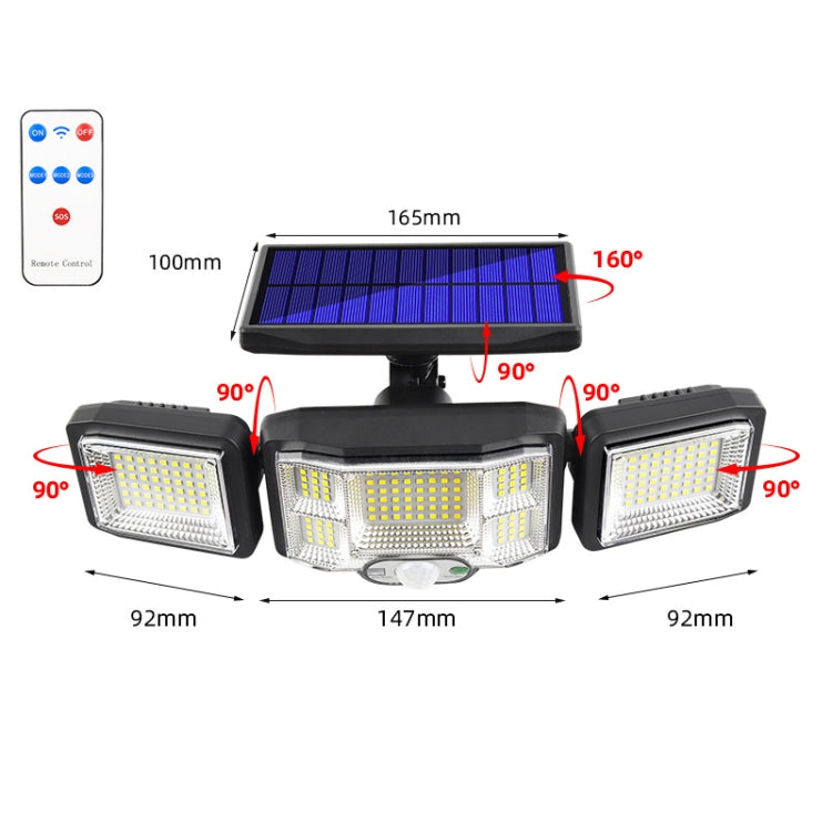 ไฟสปอร์ตไลท์โซลาร์เซลล์ติดผนังพร้อมรีโมทคอนโทรล LED เซ็นเซอร์หมุนสามทิศทาง, 192LED แบบบูรณาการ, 192COB แบบบูรณาการ, 192LED แบบแยก, 192COB แบบแยก