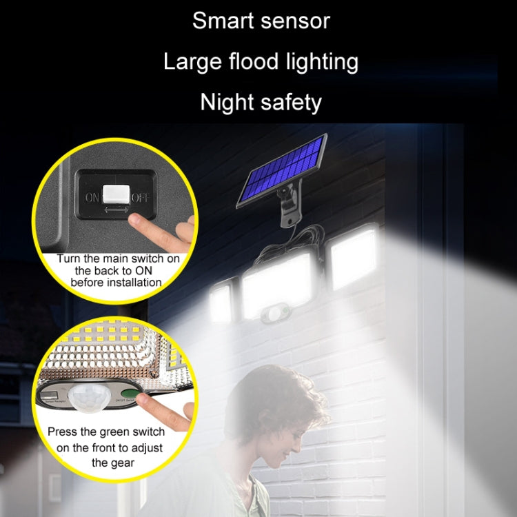 ไฟสปอร์ตไลท์โซลาร์เซลล์ติดผนังพร้อมรีโมทคอนโทรล LED เซ็นเซอร์หมุนสามทิศทาง, 192LED แบบบูรณาการ, 192COB แบบบูรณาการ, 192LED แบบแยก, 192COB แบบแยก