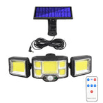 ไฟสปอร์ตไลท์โซลาร์เซลล์ติดผนังพร้อมรีโมทคอนโทรล LED เซ็นเซอร์หมุนสามทิศทาง, 192LED แบบบูรณาการ, 192COB แบบบูรณาการ, 192LED แบบแยก, 192COB แบบแยก