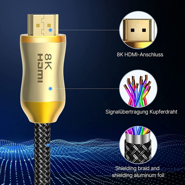 สาย HDMI เวอร์ชัน 2.1 8K 60Hz สำหรับ PS4 โปรเจคเตอร์ โน้ตบุ๊ก กล่องรับสัญญาณ, รุ่น HD803 ความยาว 1 เมตร, 1.5 เมตร, 2 เมตร, 3 เมตร, 5 เมตร, 10 เมตร, 15 เมตร