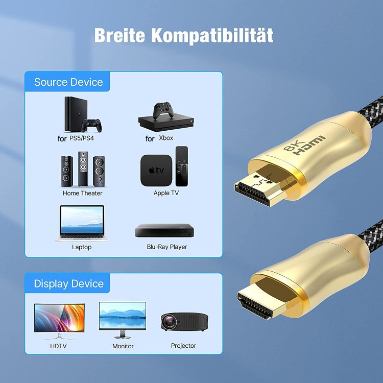 สาย HDMI เวอร์ชัน 2.1 8K 60Hz สำหรับ PS4 โปรเจคเตอร์ โน้ตบุ๊ก กล่องรับสัญญาณ, รุ่น HD803 ความยาว 1 เมตร, 1.5 เมตร, 2 เมตร, 3 เมตร, 5 เมตร, 10 เมตร, 15 เมตร
