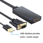 สายแปลง HD55Y VGA เป็น HDMI พร้อม USB และแหล่งจ่ายไฟ, VGA+USB เป็น HDMI ความละเอียด HD 1080P