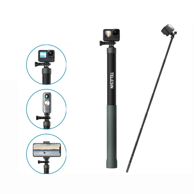 ไม้เซลฟี่ TELESIN 3M คาร์บอนไฟเบอร์ Monopod พร้อมสกรู 1/4 สำหรับกล้องแอคชั่น 3 เมตร